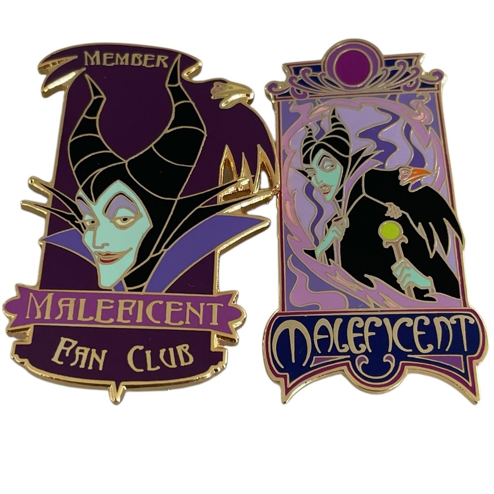Disney Pins Set of 2 Maleficent Fan Club Villain Diablo Raven LE 1000 - Picture 2 of 8